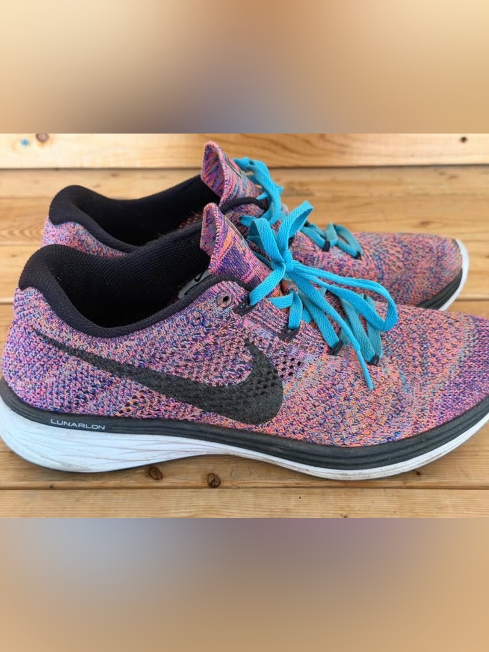 Nike Multicolor Flyknit Running Shoes with Teal Laces